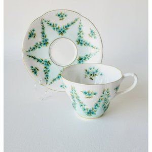 Royal Albert Shot Silk Teacup & Saucer White Blue Green Floral Swag Embossed VTG